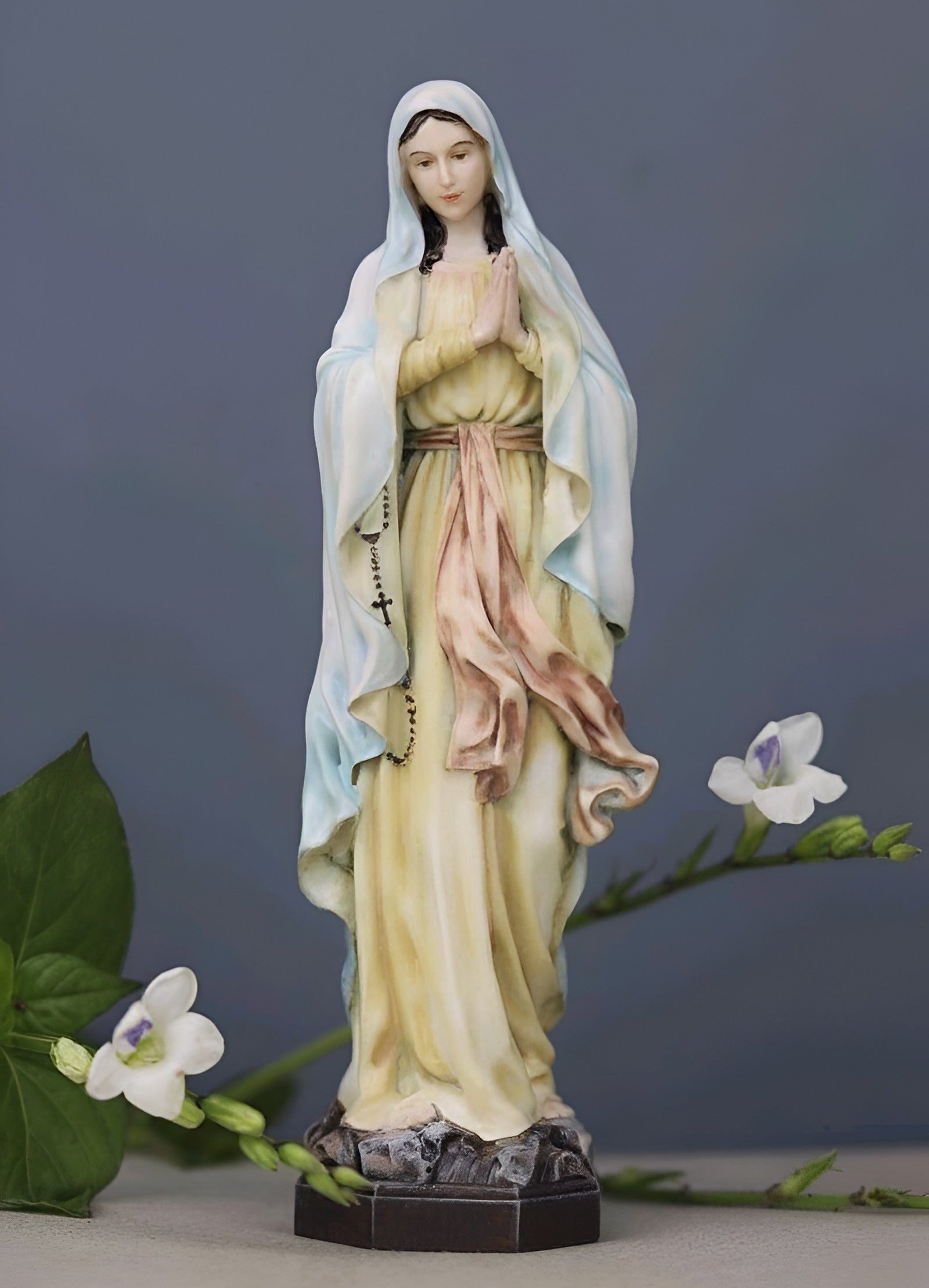 Virgin Mary Pastel Statue, Hand Painted Catholic Figurine, Our Lady of Lourdes Statue, Religious Home Altar Decor, Christian Gift